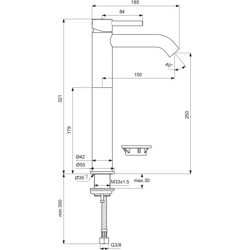 Casa si Gradina - Sanitare - Lavoar baie si accesorii - Baterii sanitare - Baterie lavoar CeraLine, XL, 321 mm, ventil, mat, negru, BD137XG - Infinity.ro