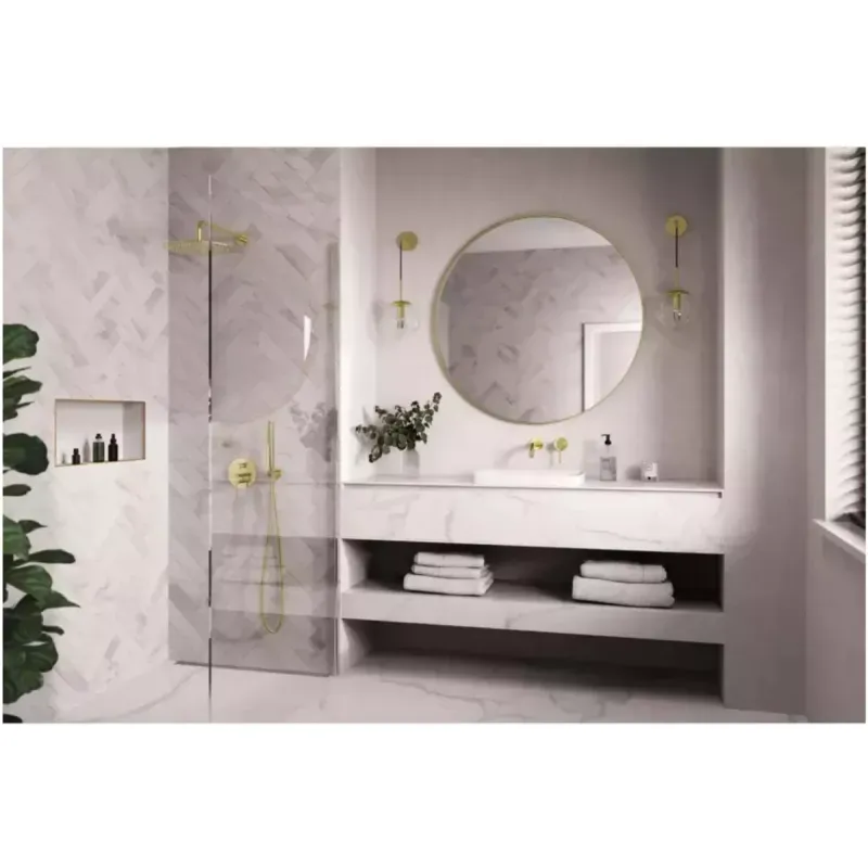 Casa si Gradina - Sanitare - Lavoar baie si accesorii - Baterii sanitare - Baterie lavoar FDesign Flusso, 1/2'',pe perete, L, 223 mm, valva inclusa, lucios, auriu, FD1-FLS-3PA-55 - Infinity.ro