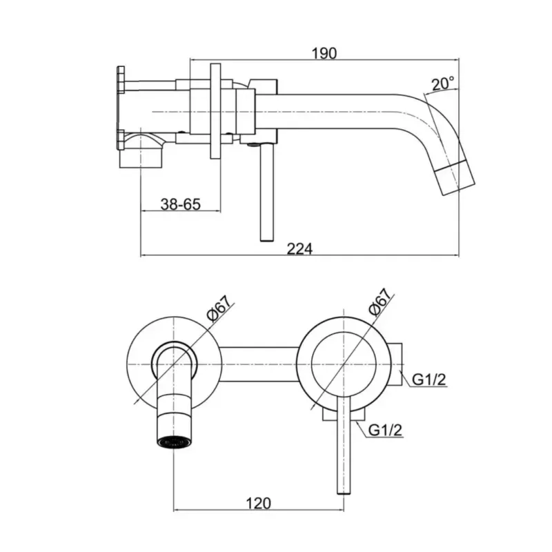 Casa si Gradina - Sanitare - Lavoar baie si accesorii - Baterii sanitare - Baterie lavoar FDesign Flusso, 1/2'',pe perete, L, 223 mm, valva inclusa, lucios, auriu, FD1-FLS-3PA-55 - Infinity.ro