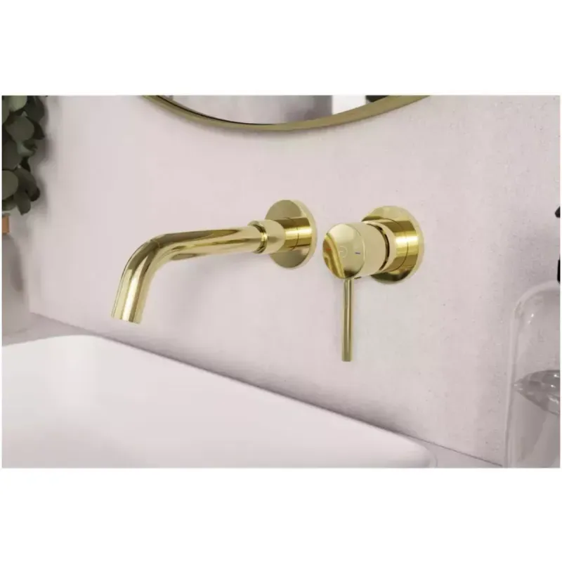 Casa si Gradina - Sanitare - Lavoar baie si accesorii - Baterii sanitare - Baterie lavoar FDesign Flusso, 1/2'',pe perete, L, 223 mm, valva inclusa, lucios, auriu, FD1-FLS-3PA-55 - Infinity.ro