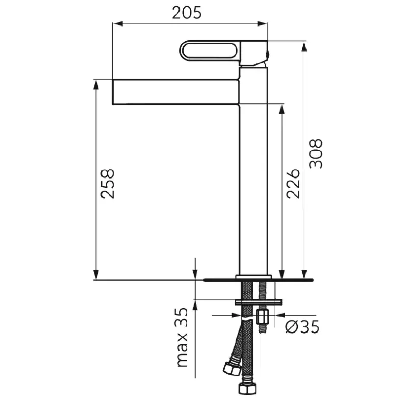 Casa si Gradina - Sanitare - Lavoar baie si accesorii - Baterii sanitare - Baterie lavoar FDesin Zaffiro FD1-ZFR-2L-22, 3/8'', marimea XL, monocomanda, ventil push to open, mat, negru - Infinity.ro
