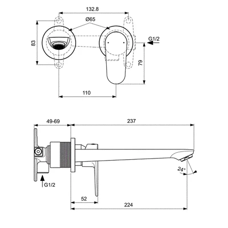 Casa si Gradina - Sanitare - Lavoar baie si accesorii - Baterii sanitare - Baterie lavoar Ideal Standard Cerafine BD133XG, 1/2'', montare pe perete,a L, monocomanda, necesita set fixare, mat - Infinity.ro
