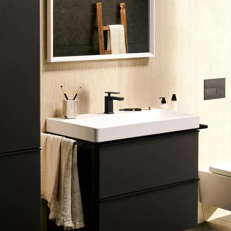 Casa si Gradina - Sanitare - Lavoar baie si accesorii - Baterii sanitare - Baterie lavoar Hansgrohe Tecturis E, S, 135 mm, pornire rece, mat, negru,73001670 - Infinity.ro