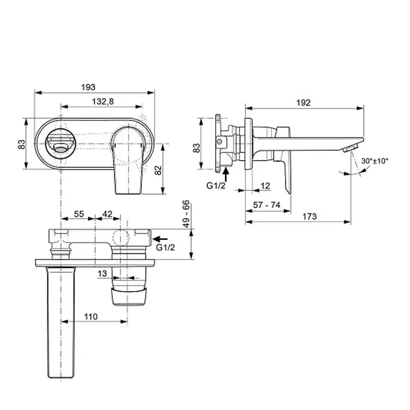Casa si Gradina - Sanitare - Lavoar baie si accesorii - Baterii sanitare - Baterie lavoar Ideal Standard Tesi A6578AA, 1/2'', montare pe perete, L 17.3 cm, monocomanda, necesita set fixare, crom - Infinity.ro