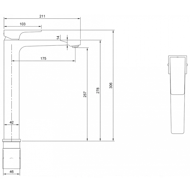 Casa si Gradina - Sanitare - Lavoar baie si accesorii - Baterii sanitare - Baterie lavoar Villeroy and Boch Architectura, XL, 306 mm, ventil, mat, negru, TVW125002000K5 - Infinity.ro