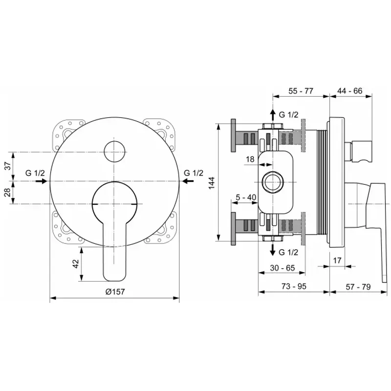 Casa si Gradina - Sanitare - Lavoar baie si accesorii - Baterii sanitare - Unitate comanda Ideal Standard Gio A6276AA, 1/2'', aparent, 2 iesiri, diverter, monocomanda, necesita set fixare, crom - Infinity.ro