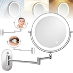 Ingrijire personala si Cosmetice - Machiaj - Oglinzi cosmetice - Oglinda cosmetica montata pe perete cu LED, Luxofia, dubla fata 1:1 si 1:10, rotire 360°, 3 tipuri de lumina, gri - Infinity.ro