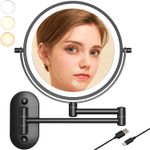 Ingrijire personala si Cosmetice - Machiaj - Oglinzi cosmetice - Oglinda cosmetica montata pe perete cu LED, Luxofia, dubla fata 1:1 si 1:10, rotire 360°, 3 tipuri de lumina, negru - Infinity.ro