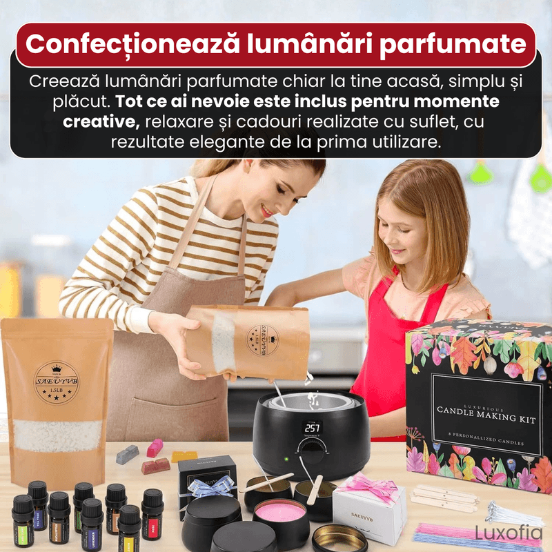 Casa si Gradina - Decoratiuni - Aromaterapie si lumanari - Lumanari si candele - Set complet pentru confectionare lumanari parfumate din soia, Luxofia, aparat topire cu control temperatura - Infinity.ro