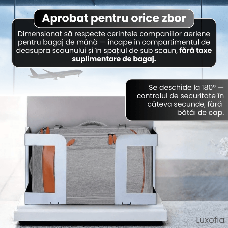 Sport si Outdoor - Articole de voiaj - Rucsacuri - Rucsac de calatorie, Luxofia, 40L, bagaj de mana aprobat pentru zbor, port USB, include 3 cuburi de ambalare, gri - Infinity.ro
