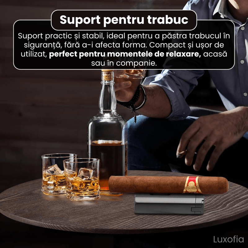 Market - Tutun si tigari - Articole si accesorii tutun - Humidor portabil trabucuri, Luxofia, 6 trabucuri, lemn cedru, bricheta, husa piele, set premium cadou, negru - Infinity.ro