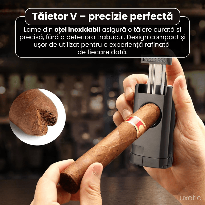 Market - Tutun si tigari - Articole si accesorii tutun - Humidor portabil trabucuri, Luxofia, 6 trabucuri, lemn cedru, bricheta, husa piele, set premium cadou, negru - Infinity.ro