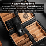 Market - Tutun si tigari - Articole si accesorii tutun - Humidor portabil trabucuri, Luxofia, 6 trabucuri, lemn cedru, bricheta, husa piele, set premium cadou, negru - Infinity.ro