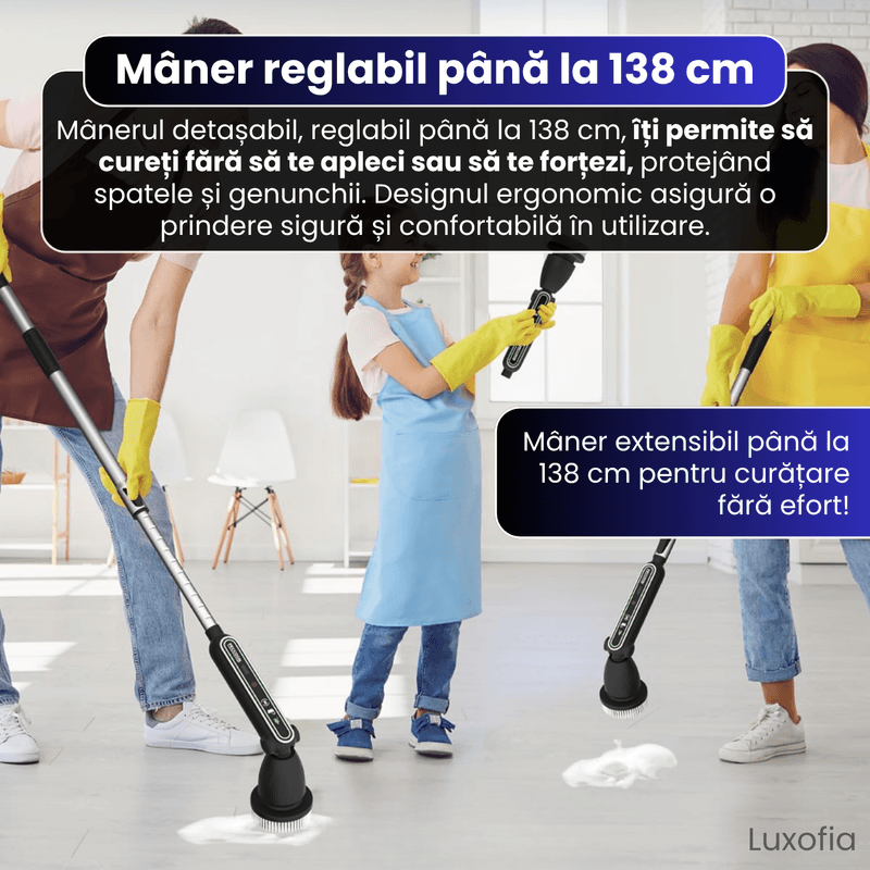 Electronice si Electrocasnice - Ingrijirea locuintei - Mopuri electrice - Perie Electrica Rotativa pentru Curatare, 7 Capete, Autonomie 120 de Min, 400 RPM, 2 Viteze, Maner Extensibil de 138 cm - Infinity.ro