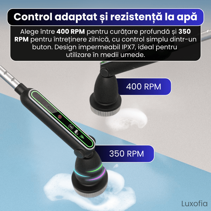 Electronice si Electrocasnice - Ingrijirea locuintei - Mopuri electrice - Perie Electrica Rotativa pentru Curatare, 7 Capete, Autonomie 120 de Min, 400 RPM, 2 Viteze, Maner Extensibil de 138 cm - Infinity.ro