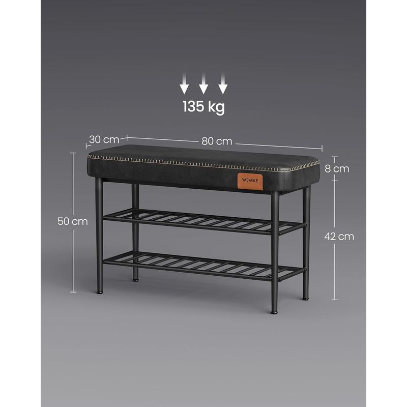 Casa si Gradina - Mobilier - Dulapuri si sifoniere - Dulapuri pantofi - Banca pentru pantofi EKHO cu spatiu depozitare, sezut tapitat PU cu cusaturi, 80x30x50 cm, negru - Infinity.ro