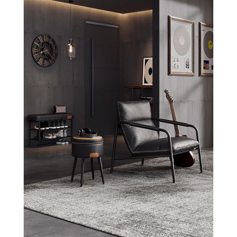 Casa si Gradina - Mobilier - Dulapuri si sifoniere - Dulapuri pantofi - Banca pentru pantofi EKHO cu spatiu depozitare, sezut tapitat PU cu cusaturi, 80x30x50 cm, negru - Infinity.ro