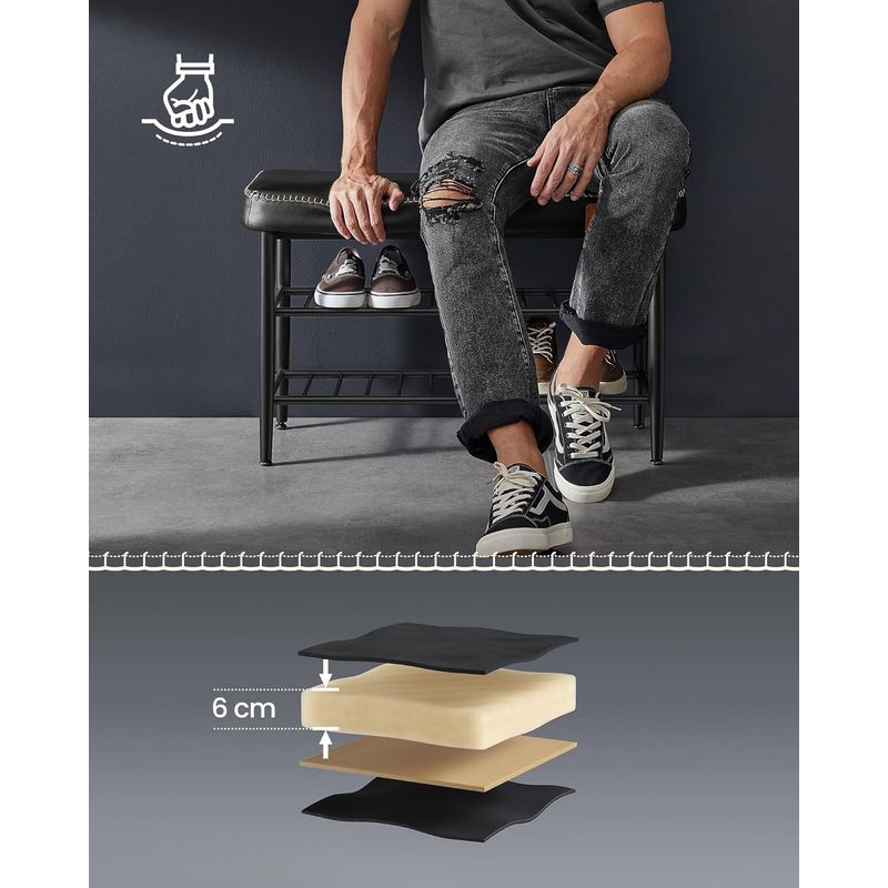 Casa si Gradina - Mobilier - Dulapuri si sifoniere - Dulapuri pantofi - Banca pentru pantofi EKHO cu spatiu depozitare, sezut tapitat PU cu cusaturi, 80x30x50 cm, negru - Infinity.ro