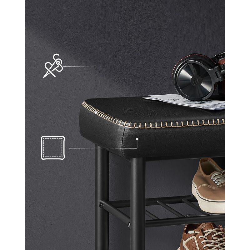 Casa si Gradina - Mobilier - Dulapuri si sifoniere - Dulapuri pantofi - Banca pentru pantofi EKHO cu spatiu depozitare, sezut tapitat PU cu cusaturi, 80x30x50 cm, negru - Infinity.ro