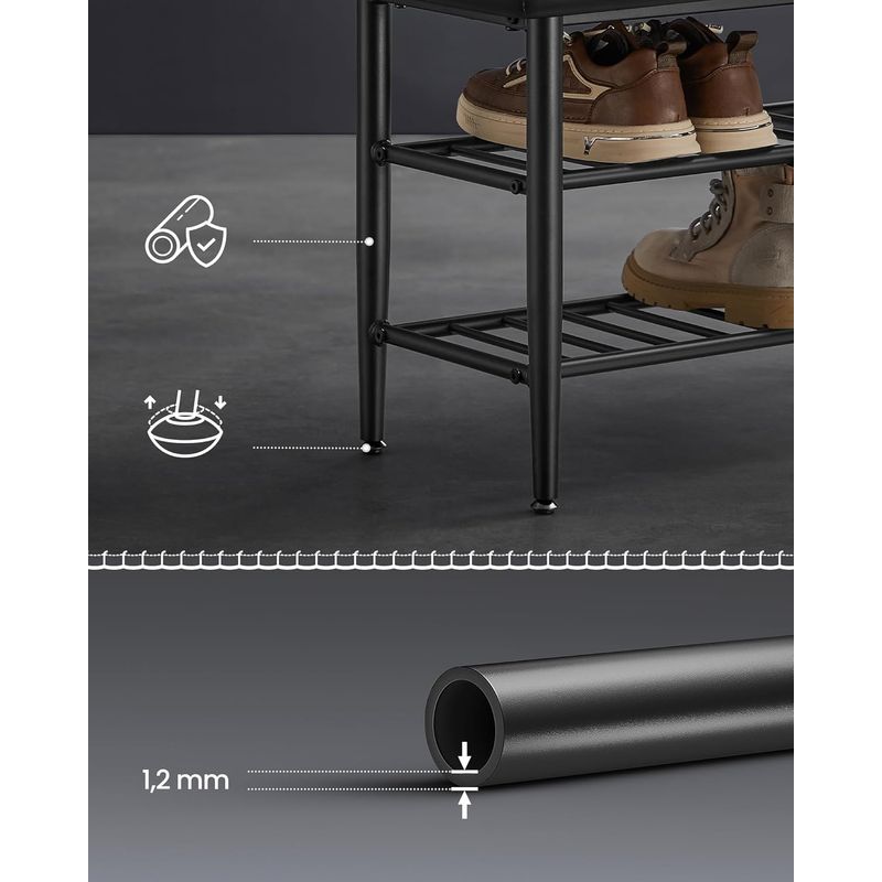 Casa si Gradina - Mobilier - Dulapuri si sifoniere - Dulapuri pantofi - Banca pentru pantofi EKHO cu spatiu depozitare, sezut tapitat PU cu cusaturi, 80x30x50 cm, negru - Infinity.ro