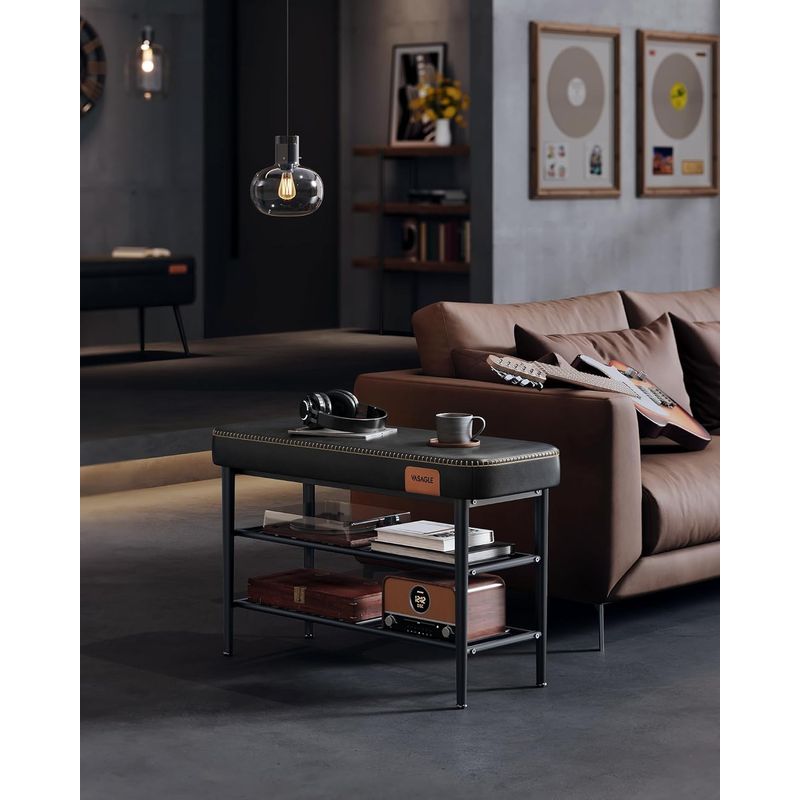 Casa si Gradina - Mobilier - Dulapuri si sifoniere - Dulapuri pantofi - Banca pentru pantofi EKHO cu spatiu depozitare, sezut tapitat PU cu cusaturi, 80x30x50 cm, negru - Infinity.ro