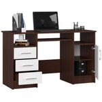 Casa si Gradina - Mobilier - Mese si birouri - Birouri - Birou computer pal 3 sertare si dulap, 124x52x74 cm, polita tastatura, maro wenge si alb - Infinity.ro