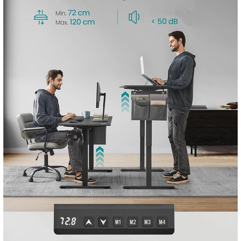 Casa si Gradina - Mobilier - Mese si birouri - Birouri - Birou reglabil electric, inaltime ajustabila 72-120 cm, cadru otel, blat PAL 140x60 cm, functie memorie 4 pozitii, negru - Infinity.ro
