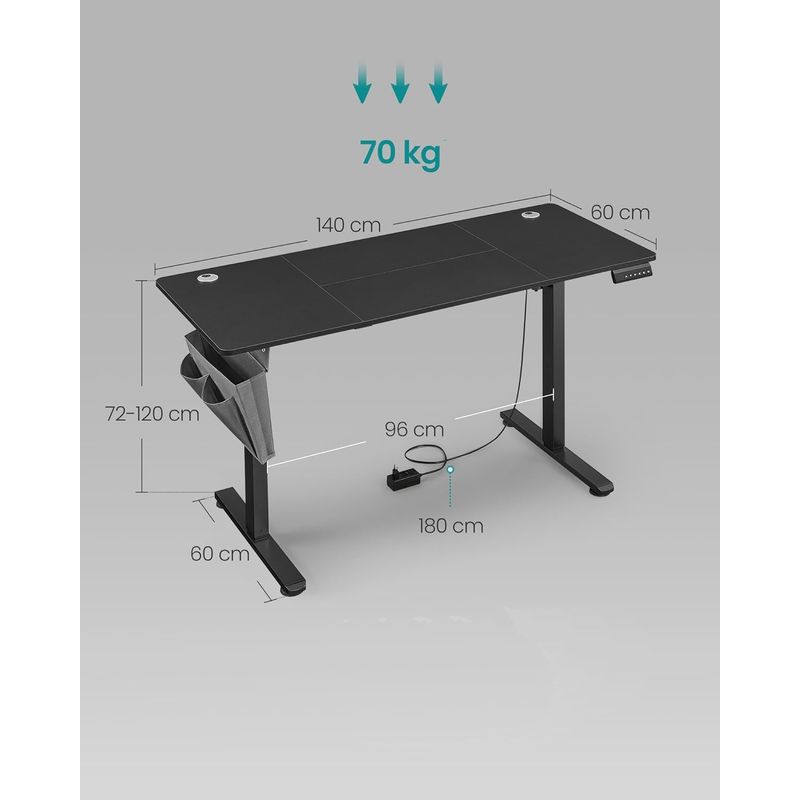 Casa si Gradina - Mobilier - Mese si birouri - Birouri - Birou reglabil electric, inaltime ajustabila 72-120 cm, cadru otel, blat PAL 140x60 cm, functie memorie 4 pozitii, negru - Infinity.ro