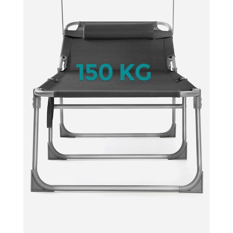 Casa si Gradina - Gradina si terasa - Mobilier exterior - Scaune si sezlonguri gradina - Sezlong pliabil cu parasolar si tetiera, spatar reglabil 4 pozitii, tesatura sintetica respirabila, max 150 kg - Infinity.ro