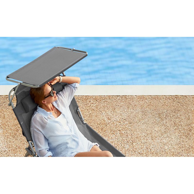 Casa si Gradina - Gradina si terasa - Mobilier exterior - Scaune si sezlonguri gradina - Sezlong pliabil cu parasolar si tetiera, spatar reglabil 4 pozitii, tesatura sintetica respirabila, max 150 kg - Infinity.ro