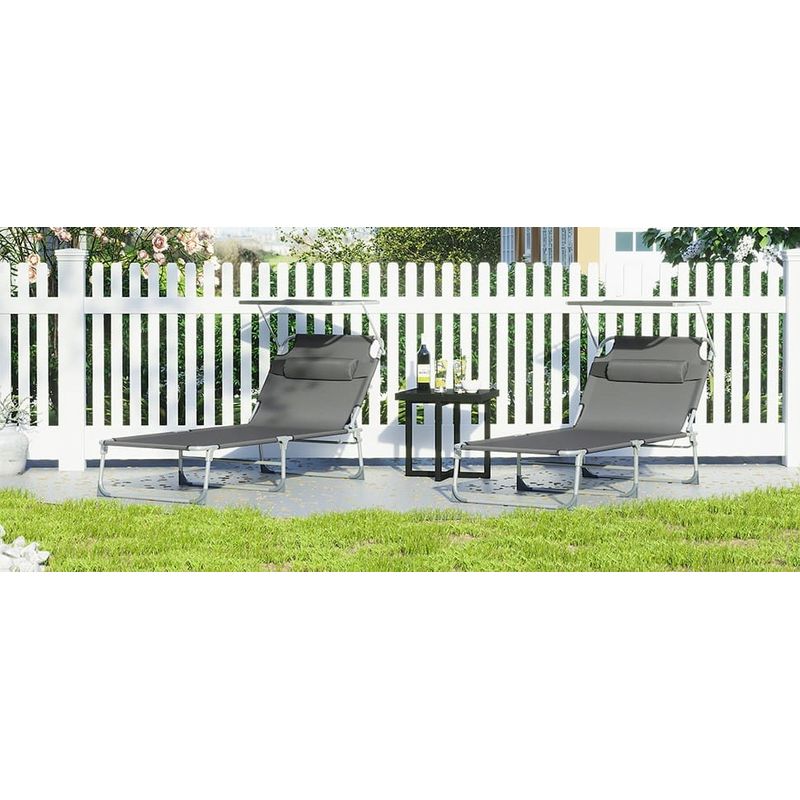 Casa si Gradina - Gradina si terasa - Mobilier exterior - Scaune si sezlonguri gradina - Sezlong pliabil cu parasolar si tetiera, spatar reglabil 4 pozitii, tesatura sintetica respirabila, max 150 kg - Infinity.ro