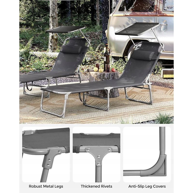 Casa si Gradina - Gradina si terasa - Mobilier exterior - Scaune si sezlonguri gradina - Sezlong pliabil cu parasolar si tetiera, spatar reglabil 4 pozitii, tesatura sintetica respirabila, max 150 kg - Infinity.ro