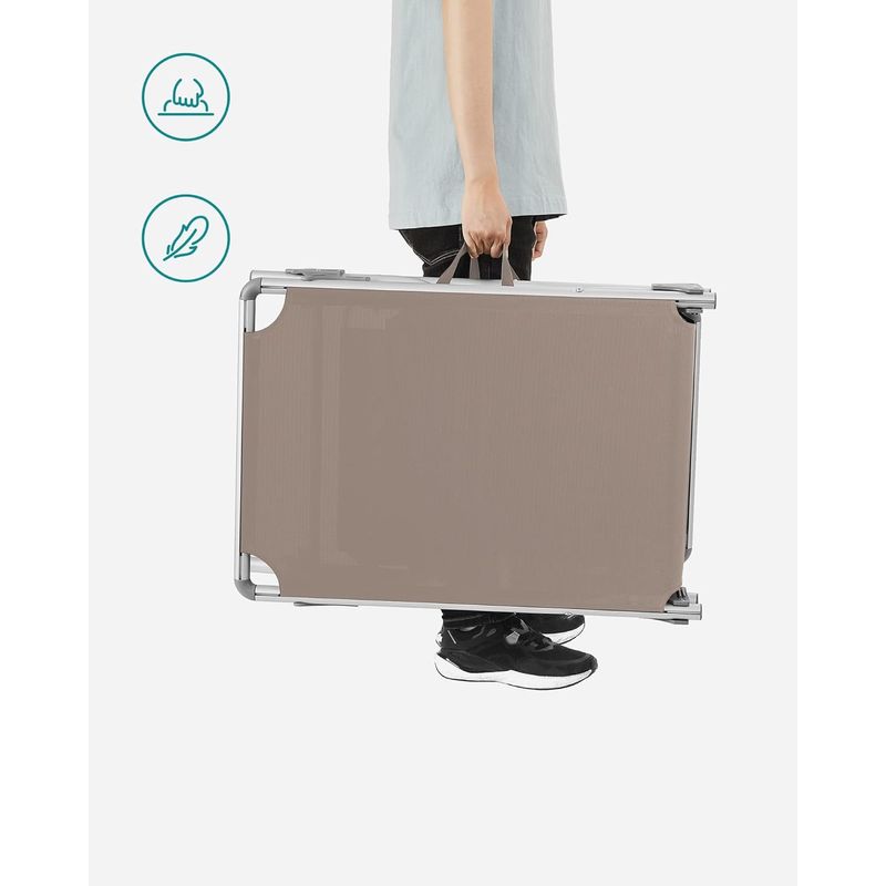 Casa si Gradina - Gradina si terasa - Mobilier exterior - Scaune si sezlonguri gradina - Sezlong pliabil cu parasolar, spatar reglabil 5 pozitii, cadru aluminiu, max 150 kg, 193x55x31 cm, taupe - Infinity.ro