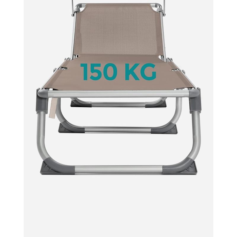 Casa si Gradina - Gradina si terasa - Mobilier exterior - Scaune si sezlonguri gradina - Sezlong pliabil cu parasolar, spatar reglabil 5 pozitii, cadru aluminiu, max 150 kg, 193x55x31 cm, taupe - Infinity.ro