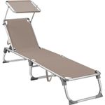 Casa si Gradina - Gradina si terasa - Mobilier exterior - Scaune si sezlonguri gradina - Sezlong pliabil cu parasolar, spatar reglabil 5 pozitii, cadru aluminiu, max 150 kg, 193x55x31 cm, taupe - Infinity.ro