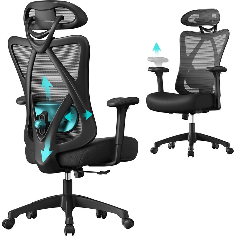 Casa si Gradina - Mobilier - Scaune si fotolii - Scaune - Scaun de birou ergonomic reglabil cu suport lombar si tetiera, maxim 120 kg, 70x70x125 cm, negru - Infinity.ro