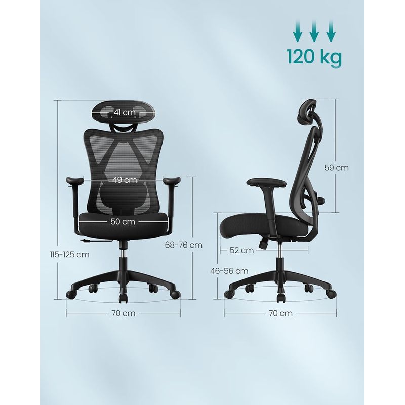 Casa si Gradina - Mobilier - Scaune si fotolii - Scaune - Scaun de birou ergonomic reglabil cu suport lombar si tetiera, maxim 120 kg, 70x70x125 cm, negru - Infinity.ro