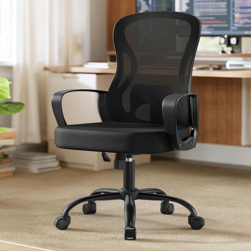 Casa si Gradina - Mobilier - Scaune si fotolii - Scaune - Scaun de birou ergonomic, spatar mesh cu suport lombar, reglabil pe inaltime, baza metalica, 60x60x106 cm, negru - Infinity.ro