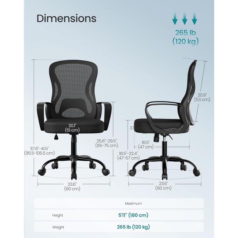 Casa si Gradina - Mobilier - Scaune si fotolii - Scaune - Scaun de birou ergonomic, spatar mesh cu suport lombar, reglabil pe inaltime, baza metalica, 60x60x106 cm, negru - Infinity.ro