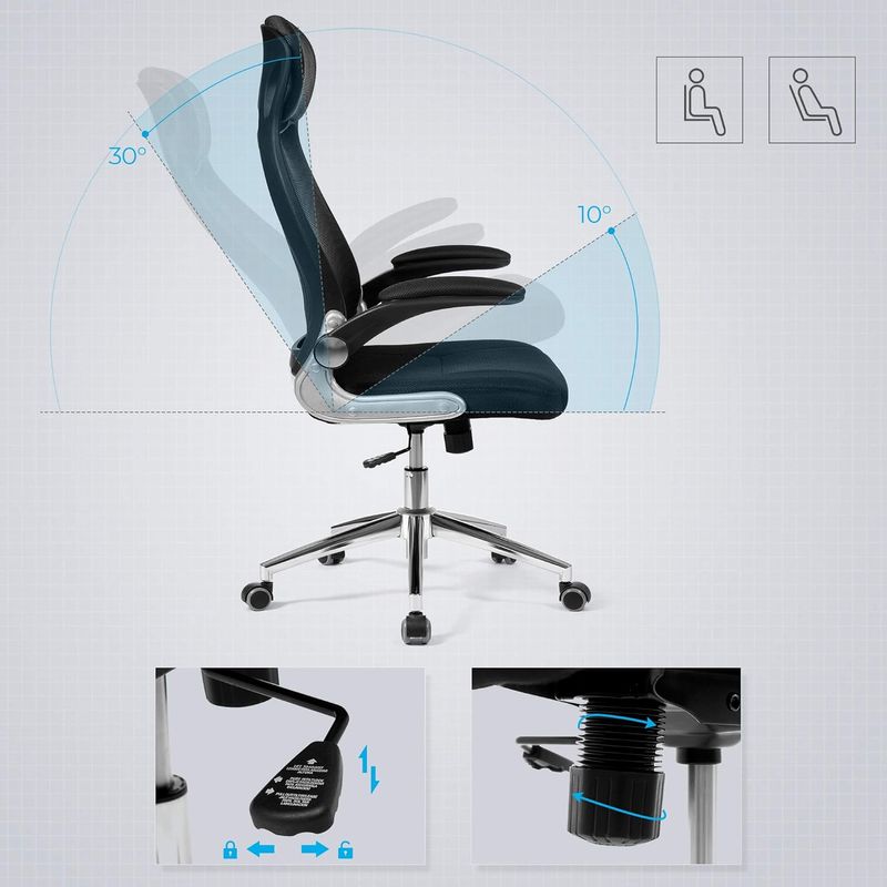 Casa si Gradina - Mobilier - Scaune si fotolii - Scaune - Scaun de birou ergonomic cu tetiera si brate rabatabile, spatar mesh, maxim 120 kg, 68x116-126 cm, negru - Infinity.ro