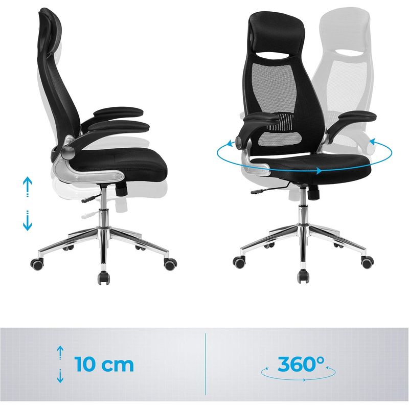 Casa si Gradina - Mobilier - Scaune si fotolii - Scaune - Scaun de birou ergonomic cu tetiera si brate rabatabile, spatar mesh, maxim 120 kg, 68x116-126 cm, negru - Infinity.ro