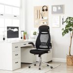 Casa si Gradina - Mobilier - Scaune si fotolii - Scaune - Scaun de birou ergonomic cu tetiera si brate rabatabile, spatar mesh, maxim 120 kg, 68x116-126 cm, negru - Infinity.ro