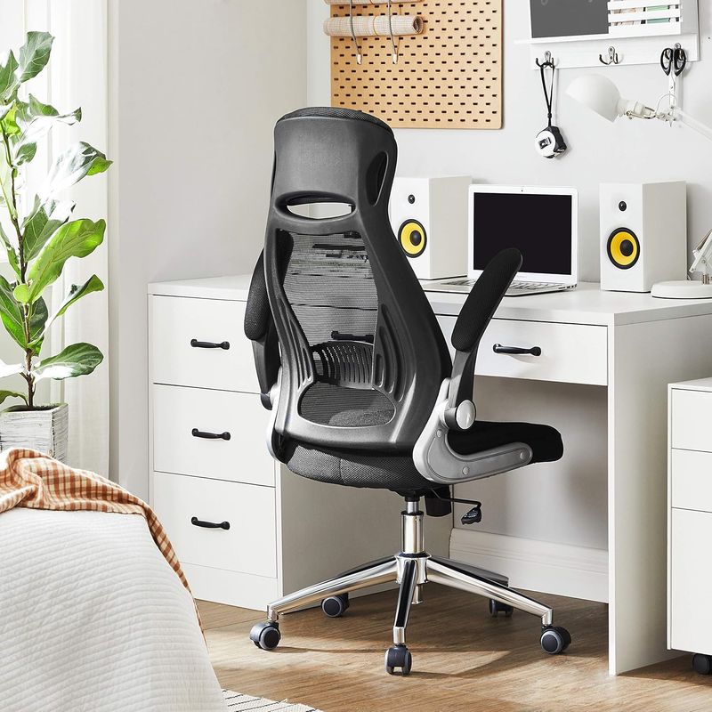 Casa si Gradina - Mobilier - Scaune si fotolii - Scaune - Scaun de birou ergonomic cu tetiera si brate rabatabile, spatar mesh, maxim 120 kg, 68x116-126 cm, negru - Infinity.ro