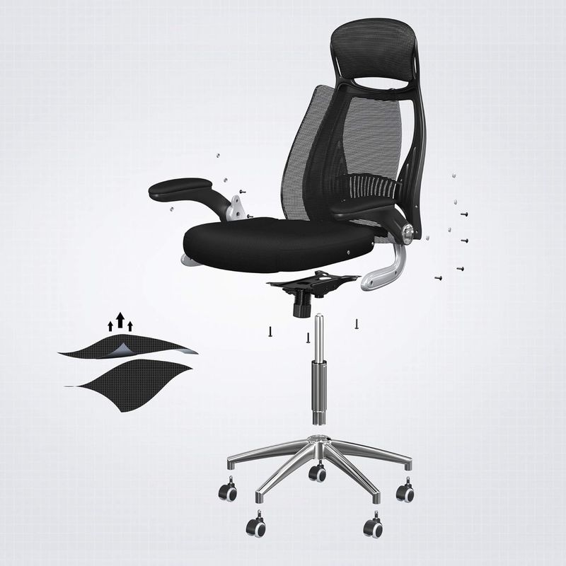Casa si Gradina - Mobilier - Scaune si fotolii - Scaune - Scaun de birou ergonomic cu tetiera si brate rabatabile, spatar mesh, maxim 120 kg, 68x116-126 cm, negru - Infinity.ro