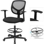 Casa si Gradina - Mobilier - Scaune si fotolii - Scaune - Scaun de birou inalt, rotativ, suport picioare reglabil, ajustare pe inaltime 55-75 cm, 64x64x97 cm, negru - Infinity.ro