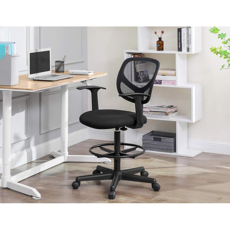 Casa si Gradina - Mobilier - Scaune si fotolii - Scaune - Scaun de birou inalt, rotativ, suport picioare reglabil, ajustare pe inaltime 55-75 cm, 64x64x97 cm, negru - Infinity.ro