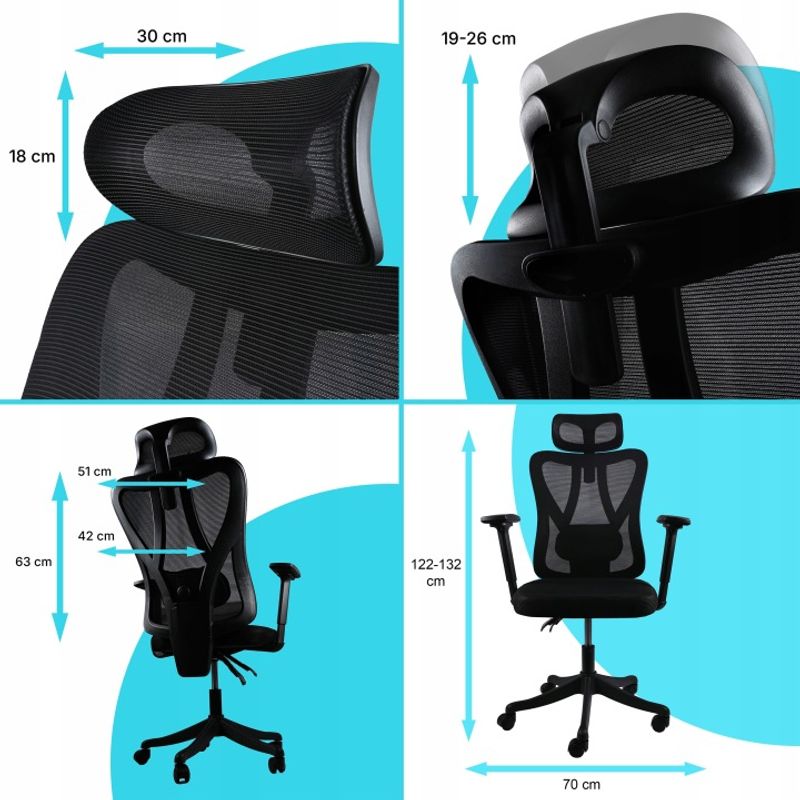 Casa si Gradina - Mobilier - Scaune si fotolii - Scaune - Scaun birou ergonomic, reglabil, cu suport lombar si tetiera, plasa mesh, maxim 120 kg, 50x50x126 cm, negru - Infinity.ro