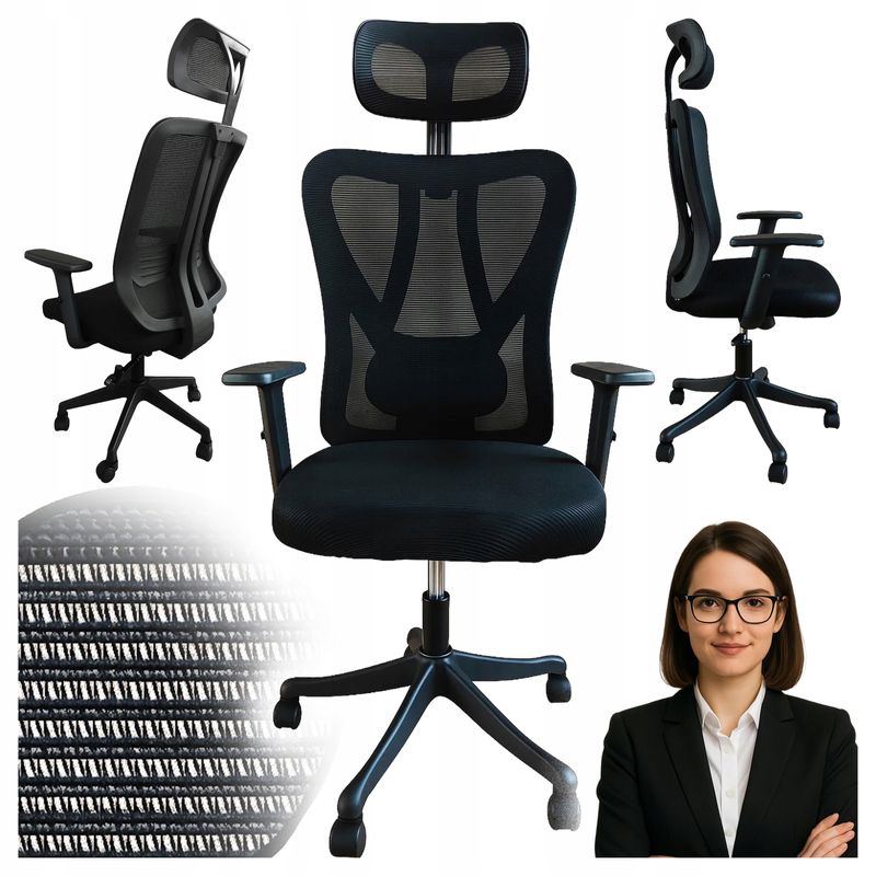 Casa si Gradina - Mobilier - Scaune si fotolii - Scaune - Scaun birou ergonomic, reglabil, cu suport lombar si tetiera, plasa mesh, maxim 120 kg, 50x50x126 cm, negru - Infinity.ro