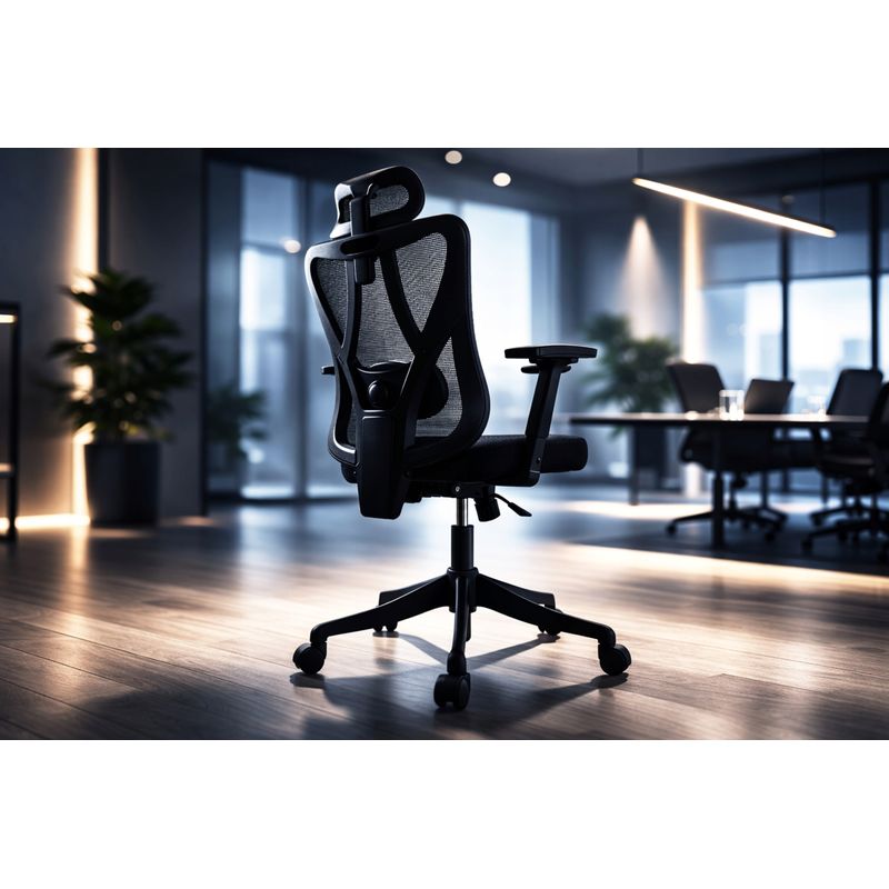 Casa si Gradina - Mobilier - Scaune si fotolii - Scaune - Scaun birou ergonomic, reglabil, cu suport lombar si tetiera, plasa mesh, maxim 120 kg, 50x50x126 cm, negru - Infinity.ro