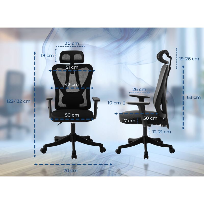 Casa si Gradina - Mobilier - Scaune si fotolii - Scaune - Scaun birou ergonomic, reglabil, cu suport lombar si tetiera, plasa mesh, maxim 120 kg, 50x50x126 cm, negru - Infinity.ro